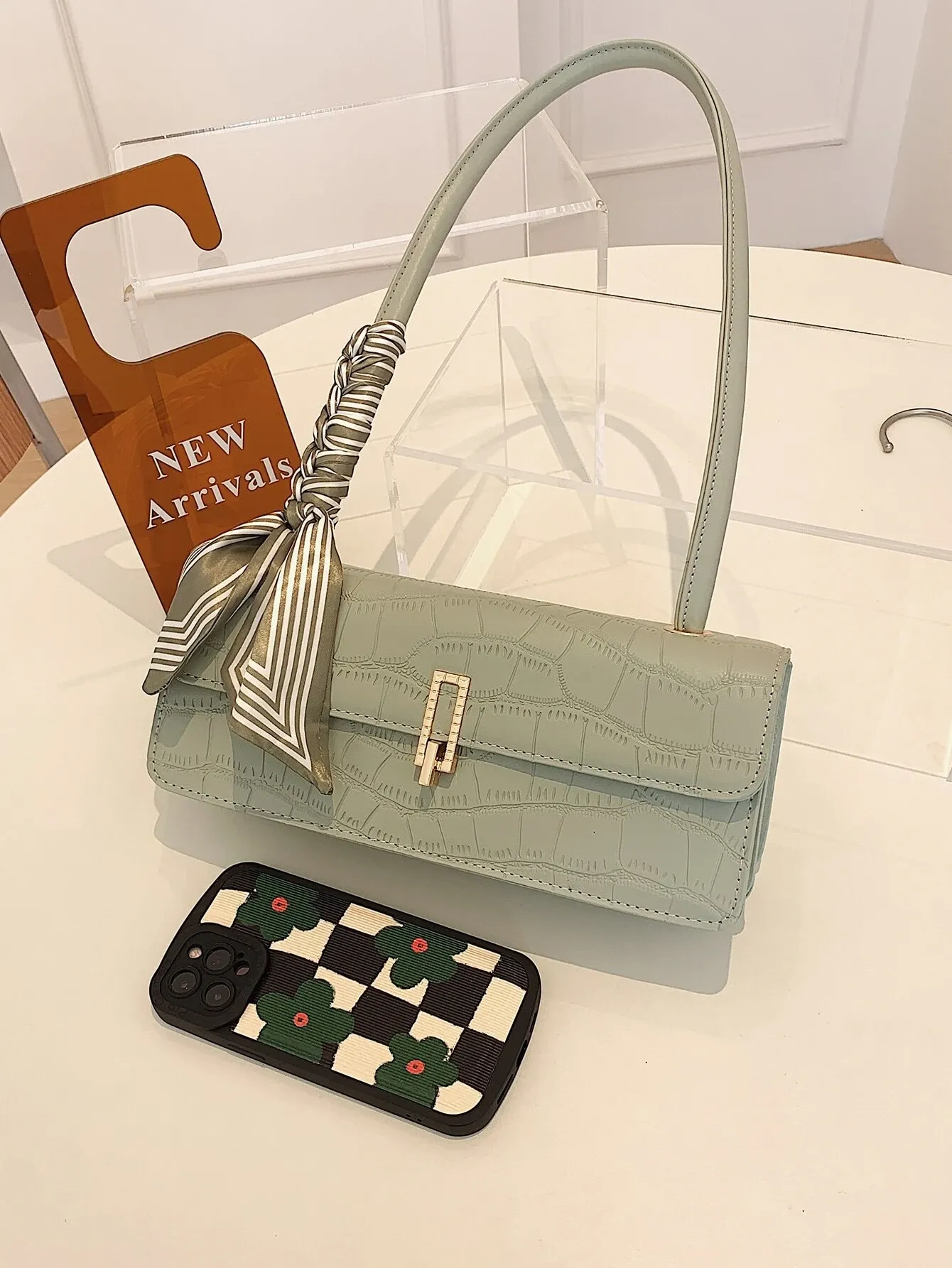 Twilly Decor Crocodile Embossed Flap Square Bag