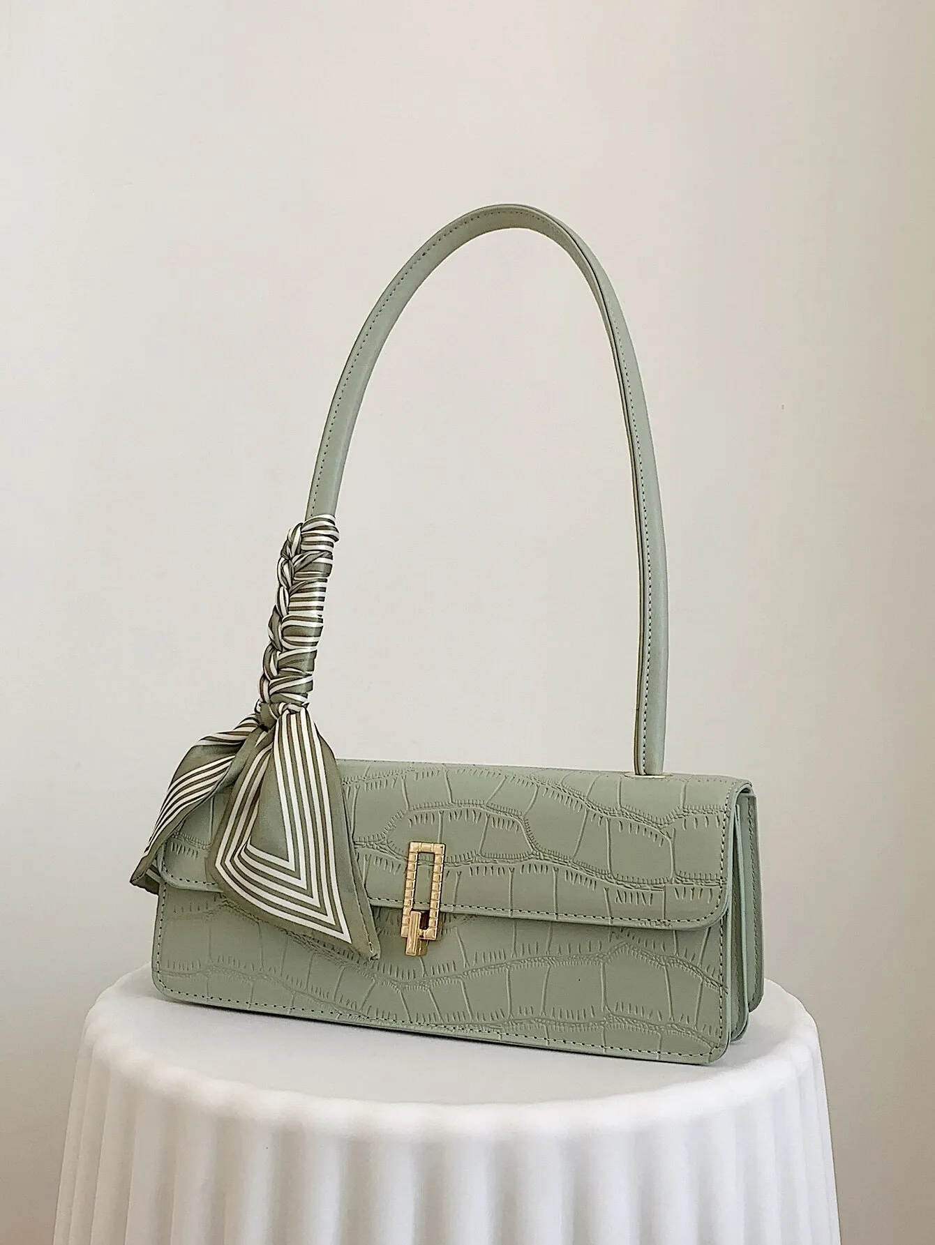Twilly Decor Crocodile Embossed Flap Square Bag