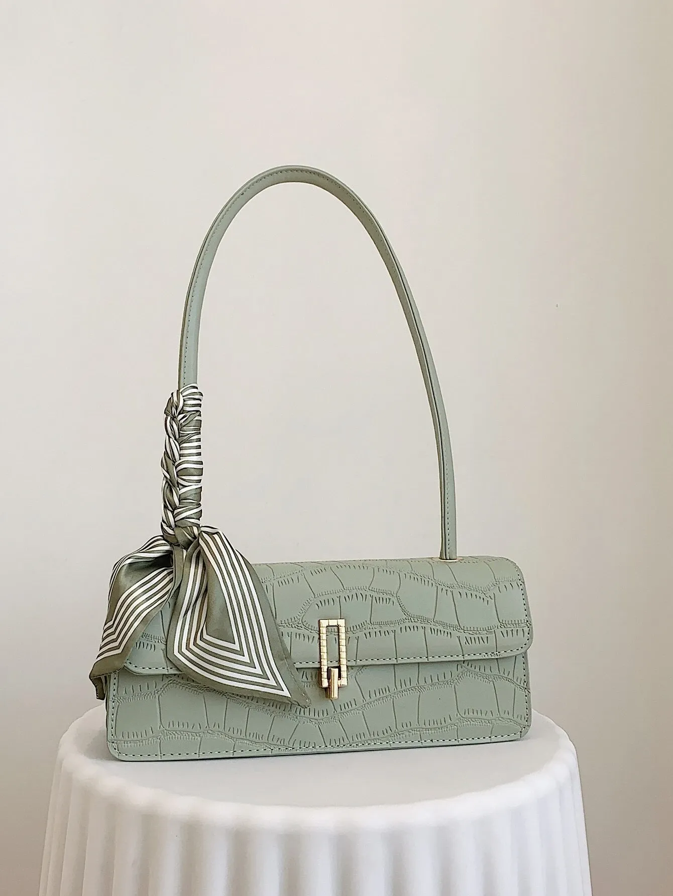 Twilly Decor Crocodile Embossed Flap Square Bag