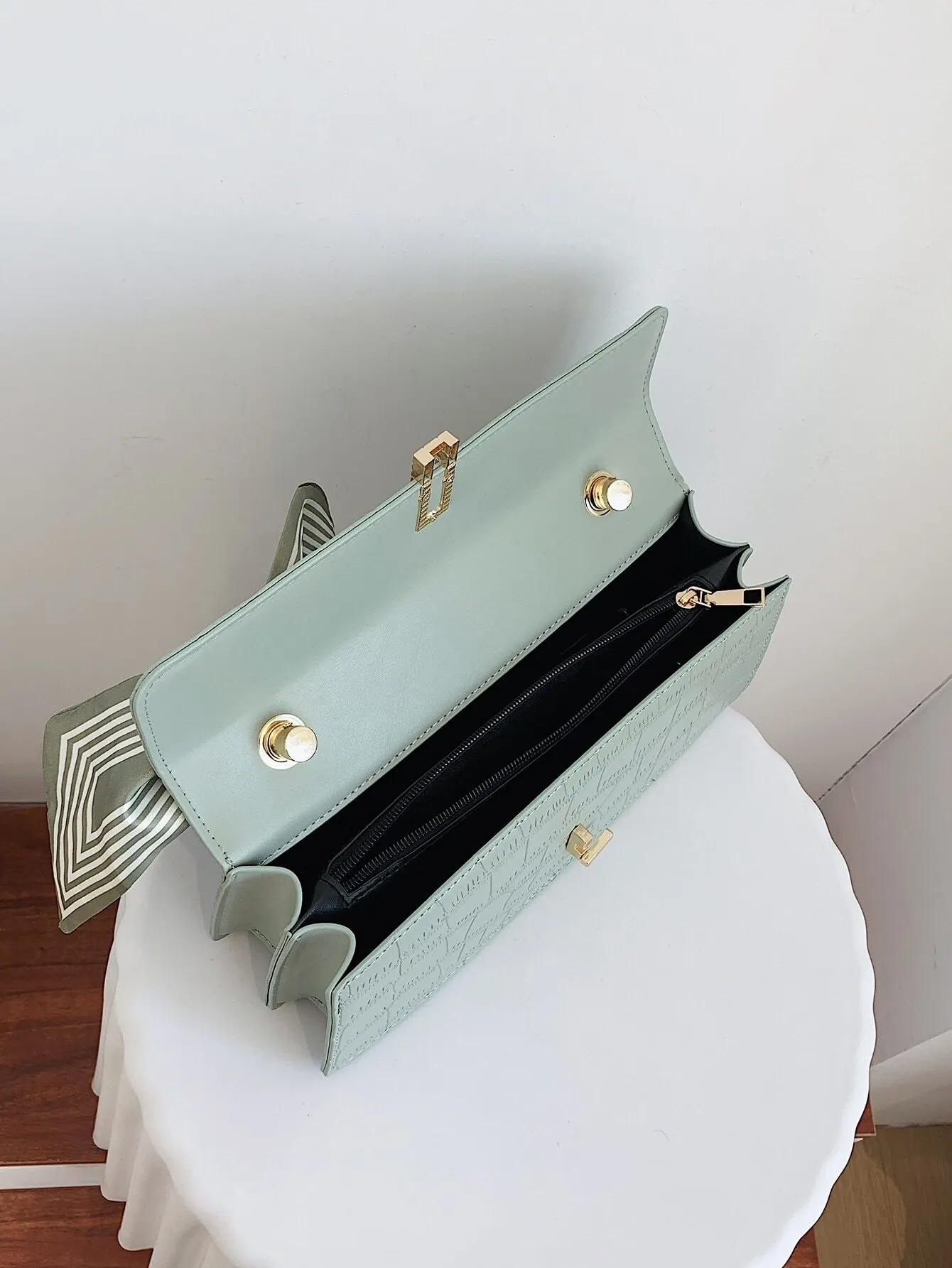 Twilly Decor Crocodile Embossed Flap Square Bag