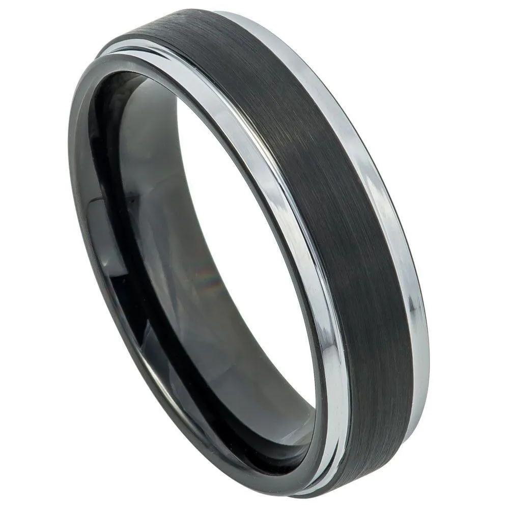 Two-tone Black IP Brushed Center & Steel Color Stepped Edge - 6mm