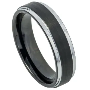 Two-tone Black IP Brushed Center & Steel Color Stepped Edge - 6mm