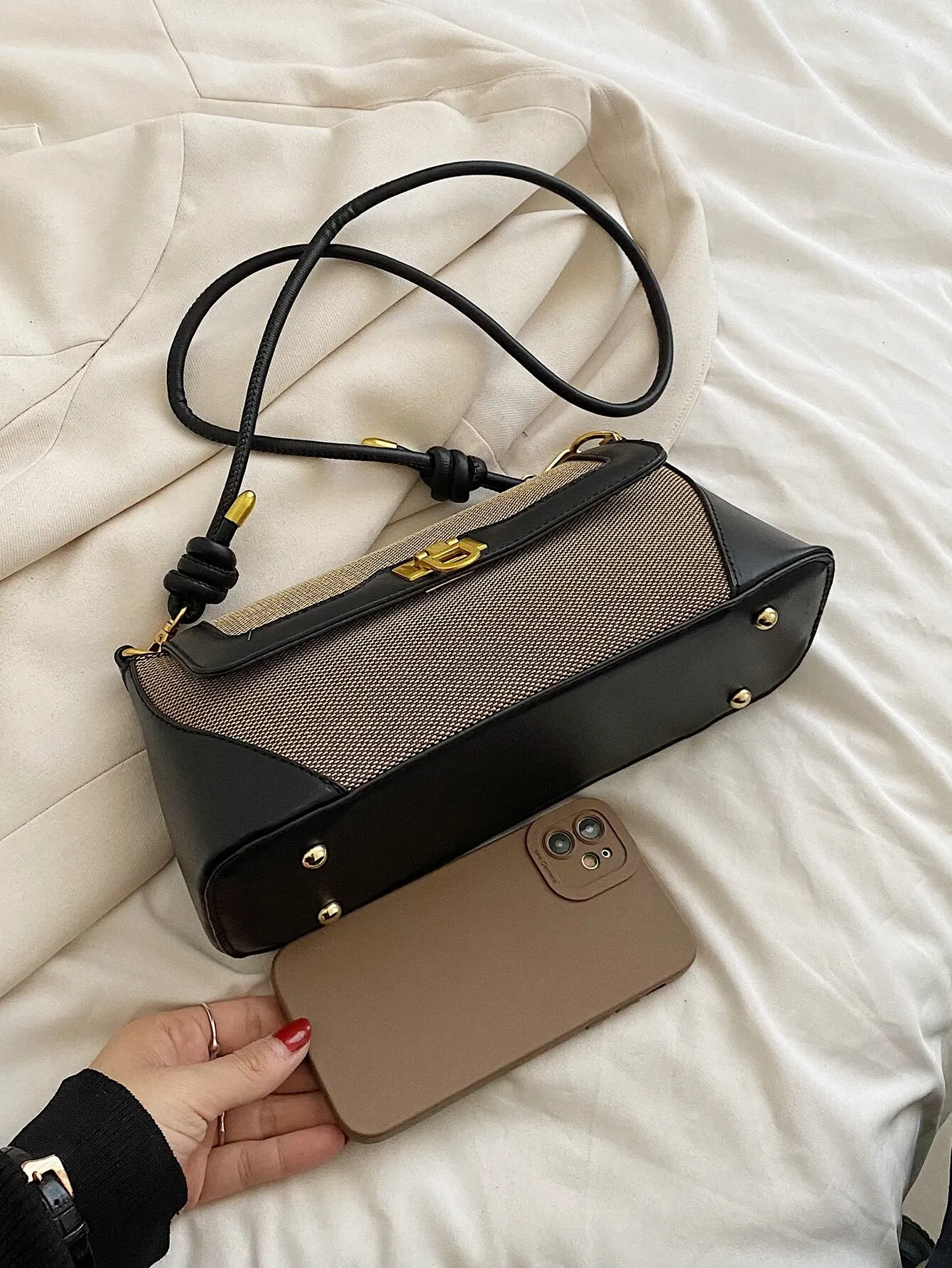 Two Tone Flap Baguette Bag