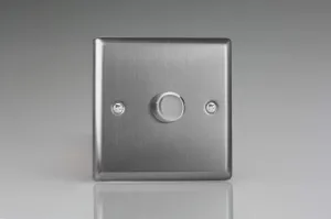 Varilight JTP401 Classic Brushed Steel 1-Gang 2-Way Push-On/Off LED Dimmer 0-120W V-Pro