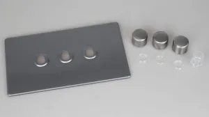 Varilight Screwless Brushed Steel 3 Gang Rotary Dimmer Matrix Kit
