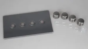 Varilight Screwless Brushed Steel 4 Gang Rotary Dimmer Matrix Kit