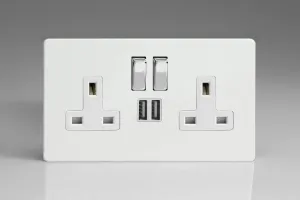 Varilight XDQ5U2SWS 13A Socket 2-Gang With USB, Premium White, 86x147x31mm