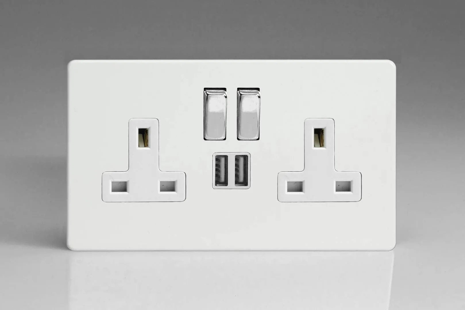Varilight XDQ5U2SWS 13A Socket 2-Gang With USB, Premium White, 86x147x31mm