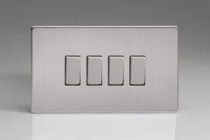 Varilight XDS9S Varilight Screwless Brushed Steel 4 Gang 10A 1 Or 2 Way Rocker Switch 4-Gang 10A 1- or 2-Way Rocker Switch (Twin Plate)