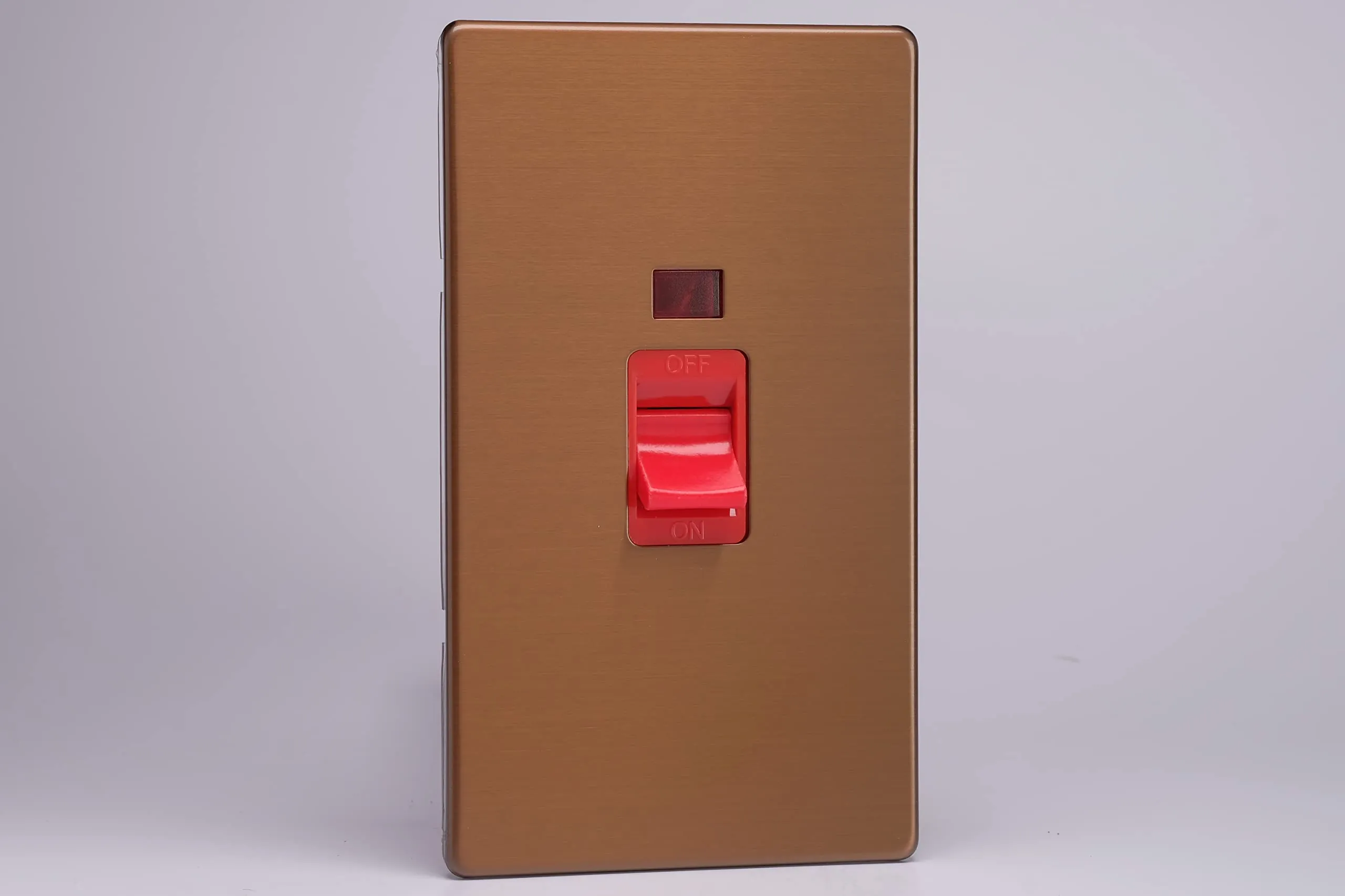 Varilight XDY45NS.BZ Screwless Brushed Bronze 45A DP Cooker Switch Vertical Twin Plate   Neon