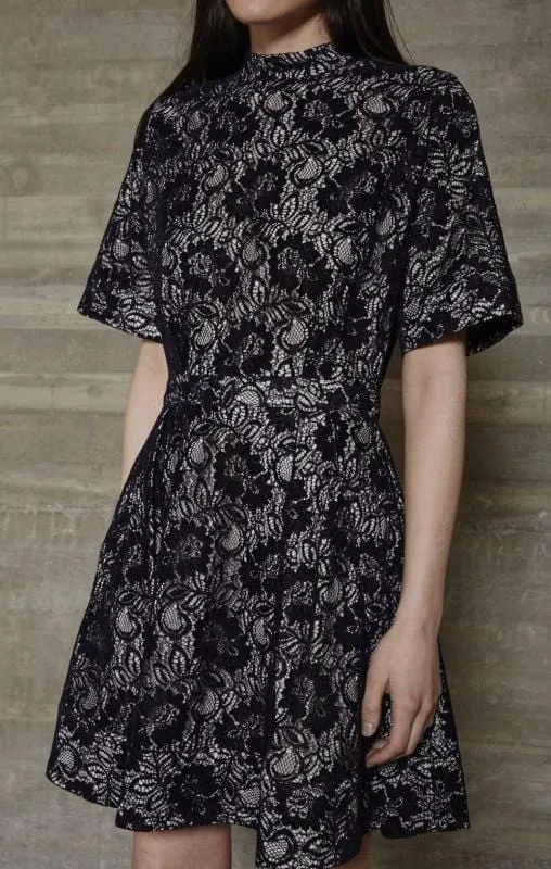 Velvet Lace Strata Dress in Navy