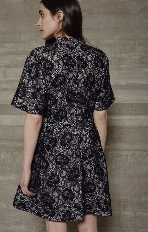 Velvet Lace Strata Dress in Navy