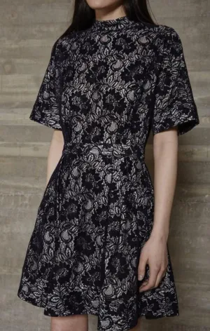 Velvet Lace Strata Dress in Navy
