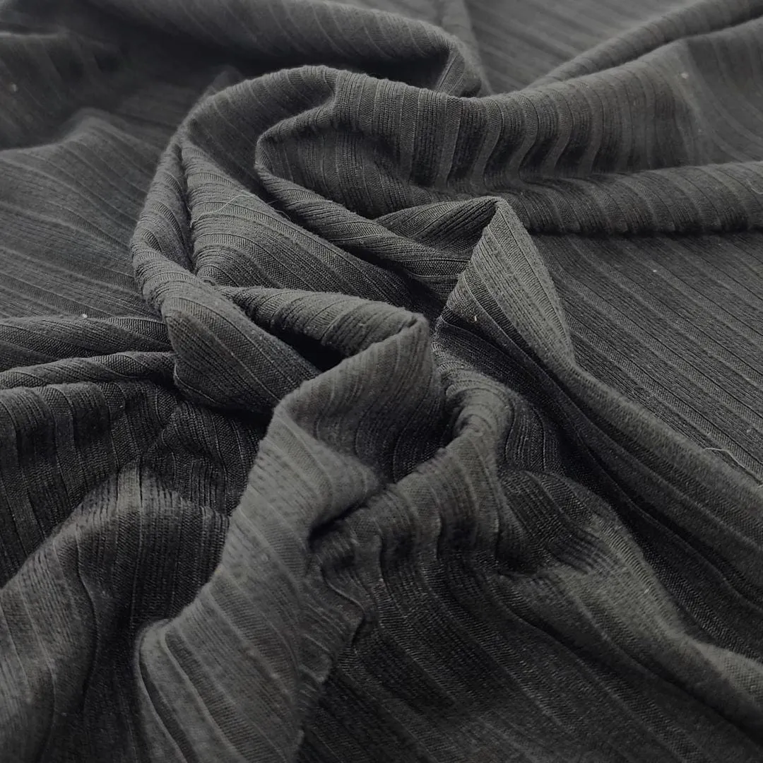 Verrigated Brushed Jersey Knit Fabric Black 150 cm