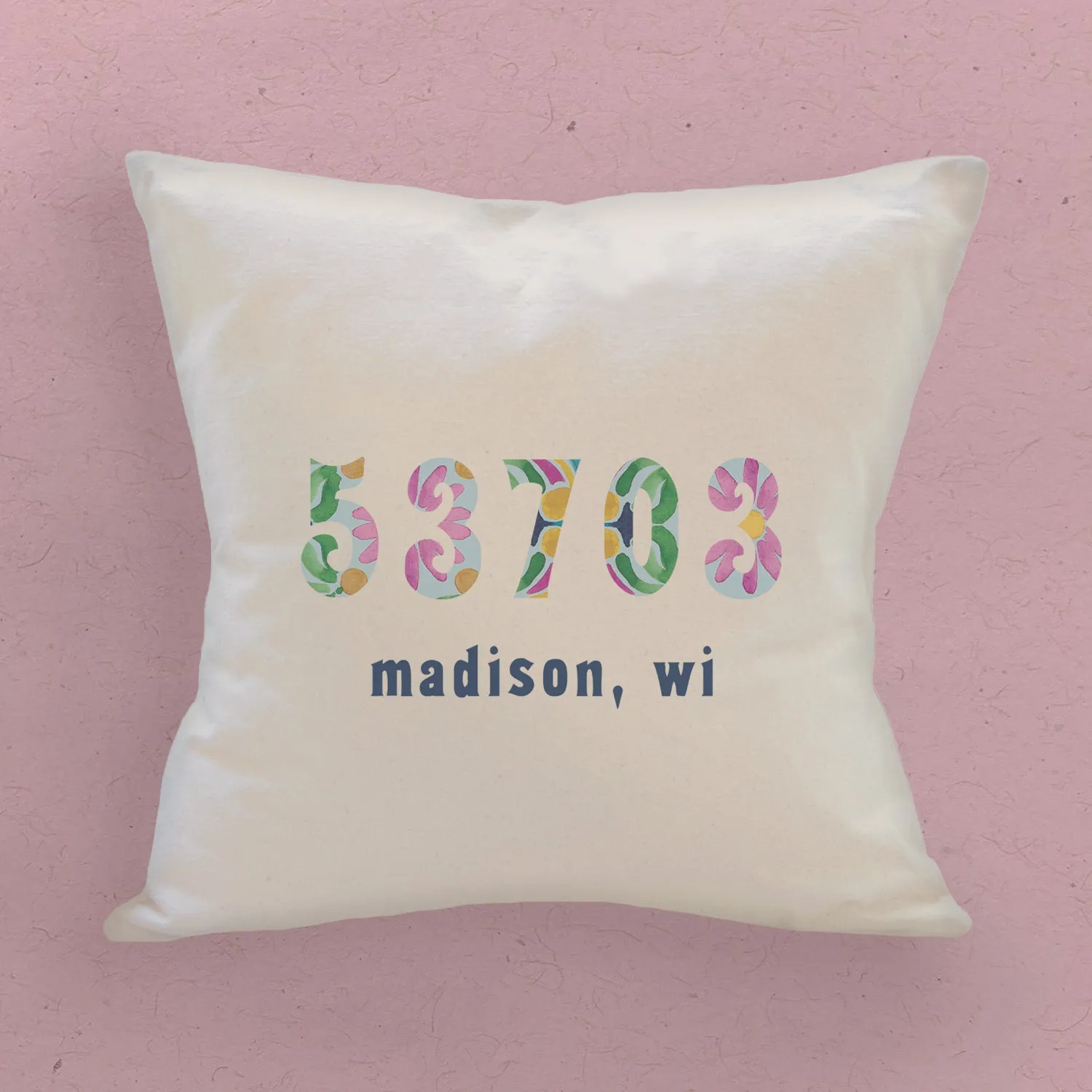 Vibrant Tiles w/ City, State, Zip - Square Canvas Pillow