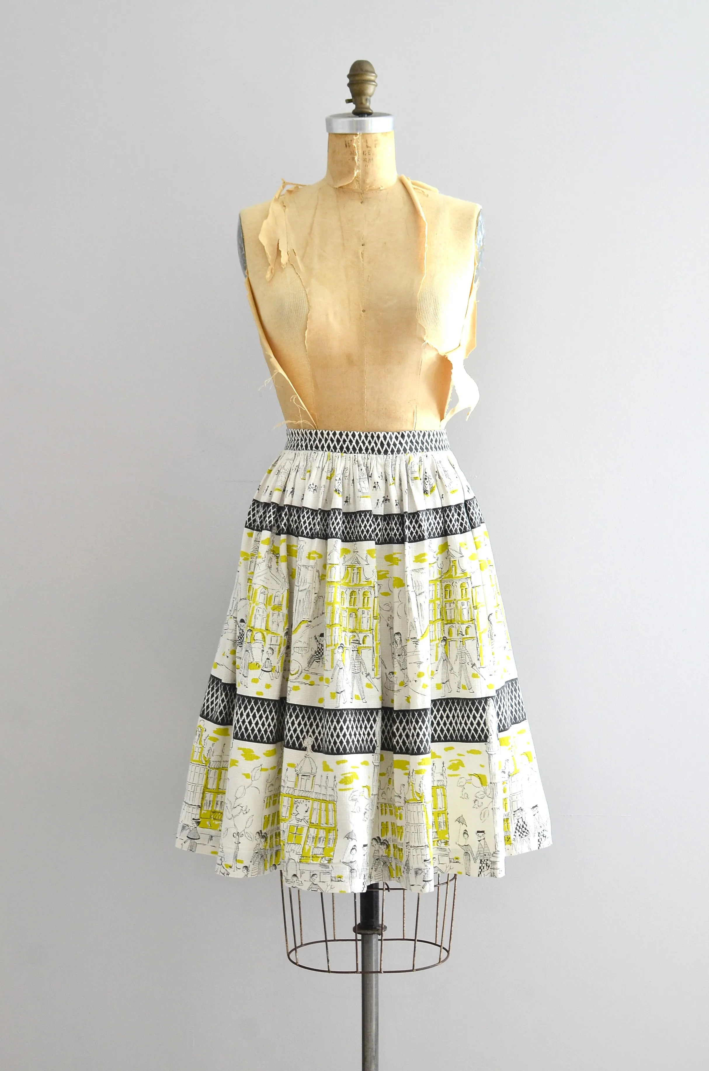 Vintage City Scene Print Skirt