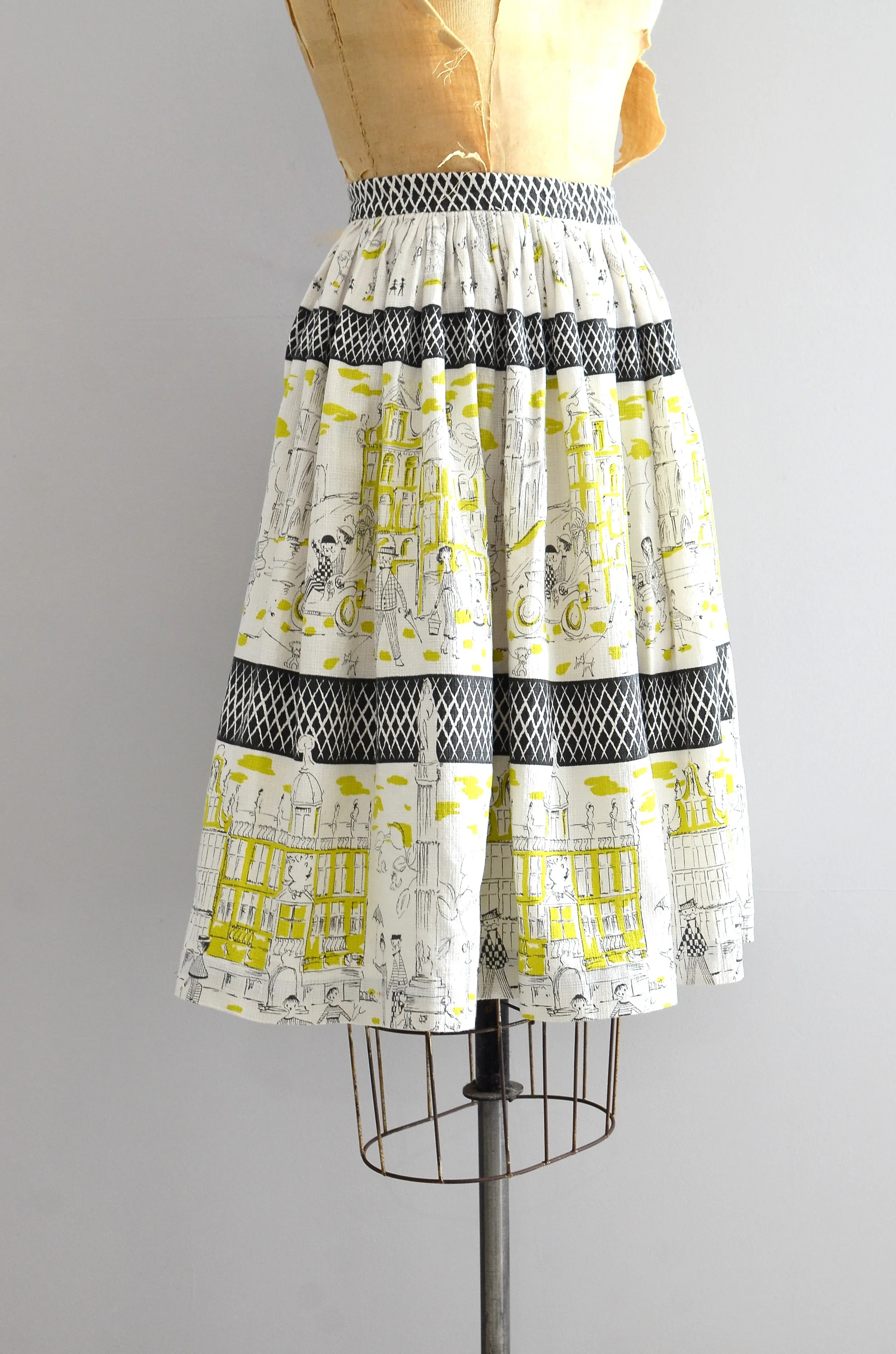 Vintage City Scene Print Skirt