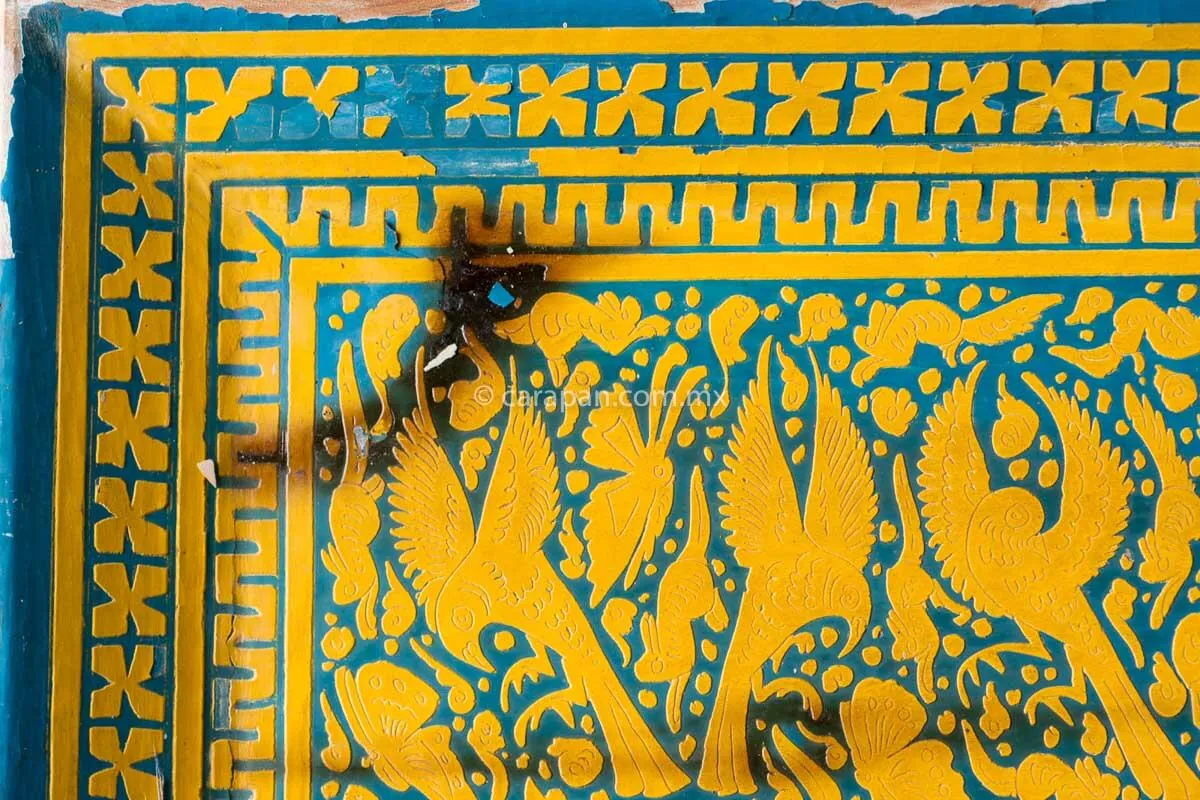 Vintage  Lacquered Wood Tray Blue & Yellow