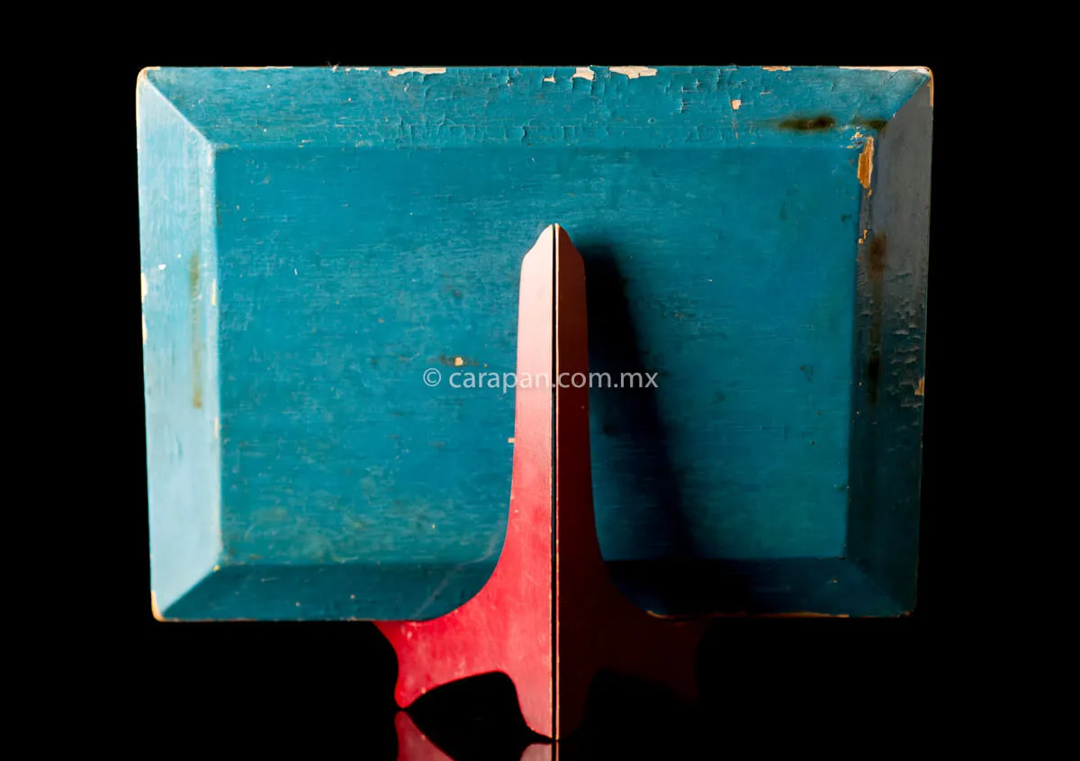 Vintage  Lacquered Wood Tray Blue & Yellow