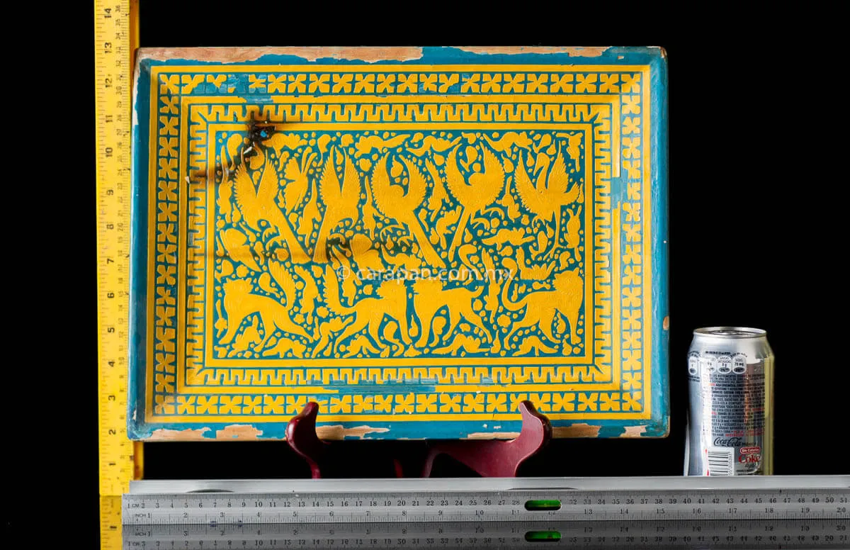 Vintage  Lacquered Wood Tray Blue & Yellow