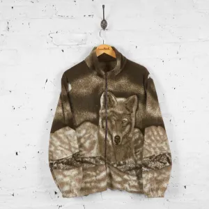 Vintage Wolf Patterned Fleece - Brown - M