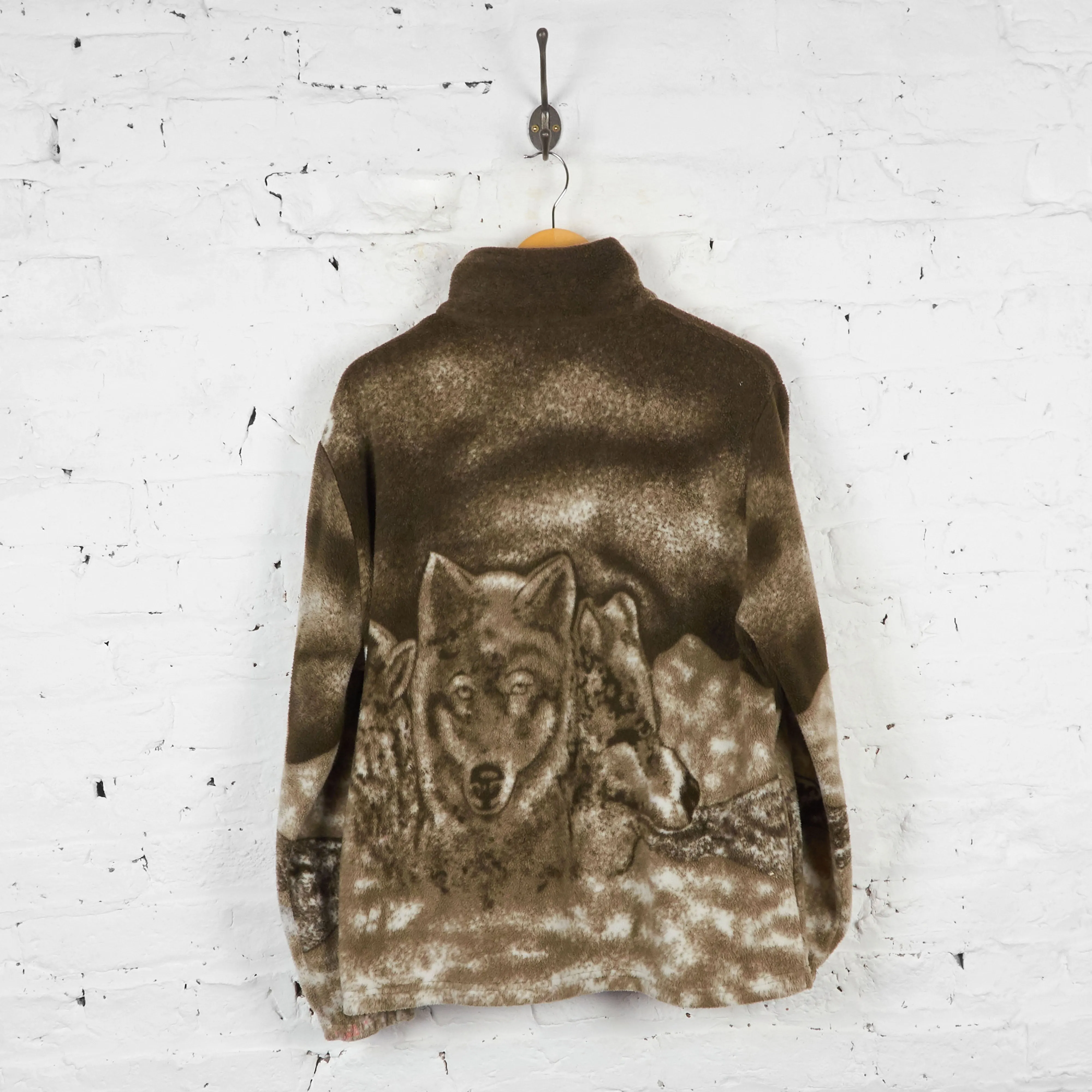 Vintage Wolf Patterned Fleece - Brown - M