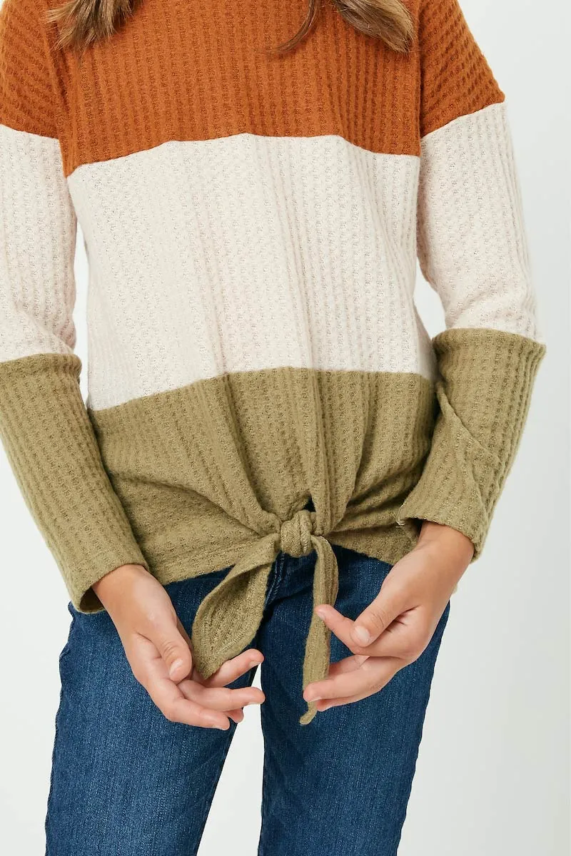 Waffle Knit Colorblock Tie Top