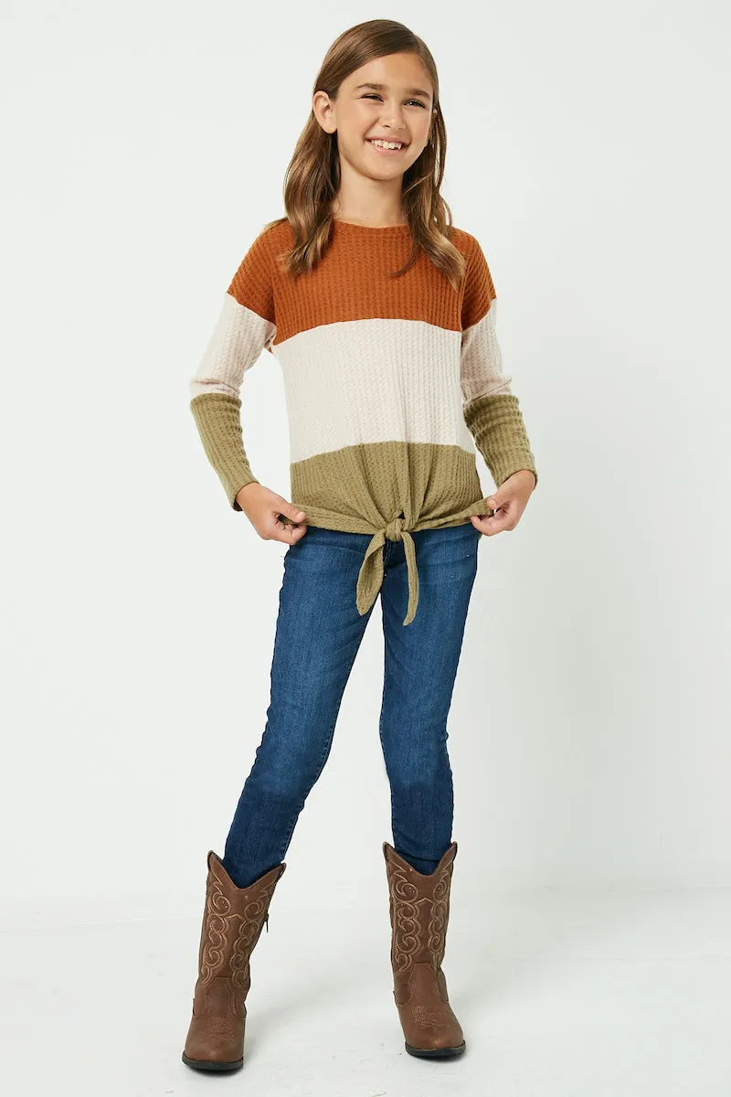 Waffle Knit Colorblock Tie Top