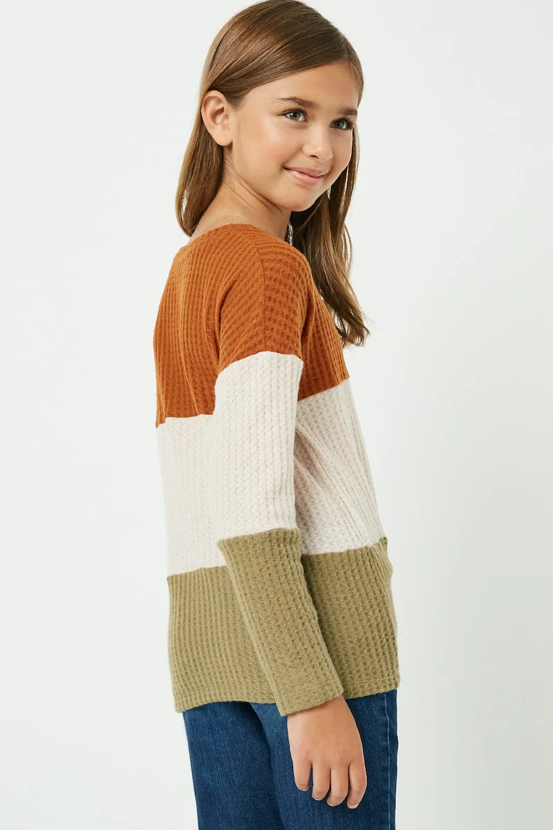 Waffle Knit Colorblock Tie Top
