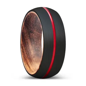 WEASEL | Zebra Wood, Black Tungsten Ring, Red Groove, Domed