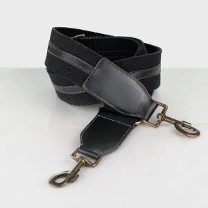 Web/Leather - Italian Leather and Cotton Web with Antique Brass Hardware Black Guitar Strap