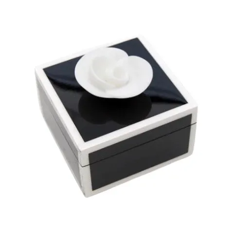 White Floral Black Lacquered Box