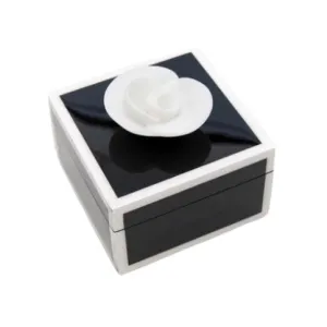 White Floral Black Lacquered Box