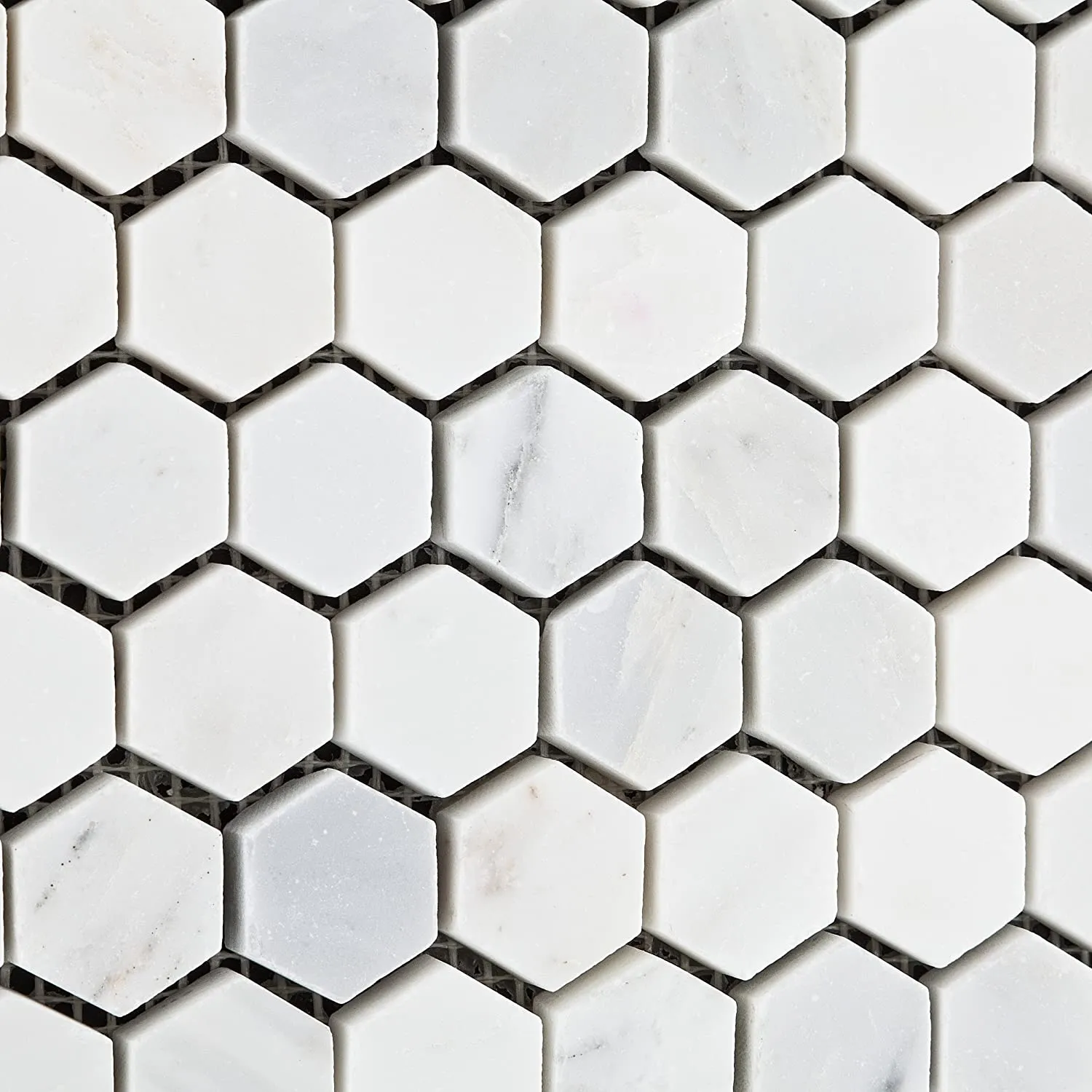 White Marble Hexagon 1x1 POLISHED Mosaic Tiles on 12x12 Sheet - Lot of 50 Sheets