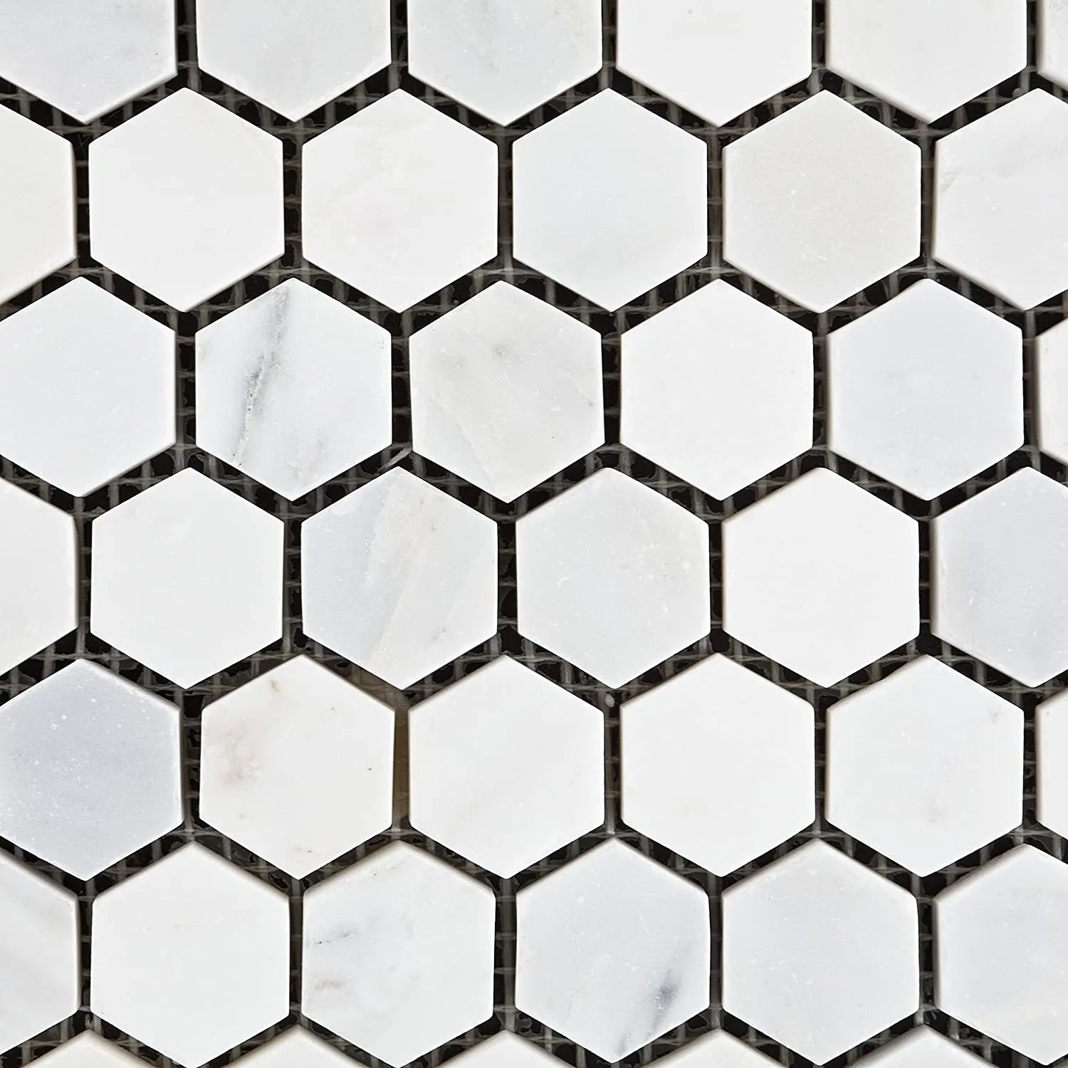 White Marble Hexagon 1x1 POLISHED Mosaic Tiles on 12x12 Sheet - Lot of 50 Sheets