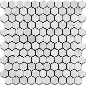 White Marble Hexagon 1x1 POLISHED Mosaic Tiles on 12x12 Sheet - Lot of 50 Sheets