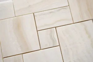 White Onyx OPUS Mini Pattern Mosaic Tile, Vein-Cut, Polished - Box of 5 Sheets
