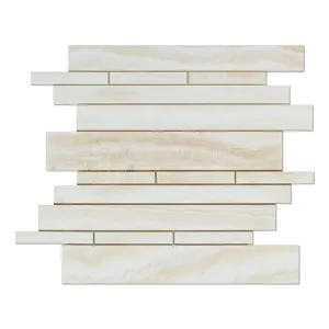 White Onyx Random Strip Mosaic Tile, Vein-Cut, Polished - Lot of 50 Sheets