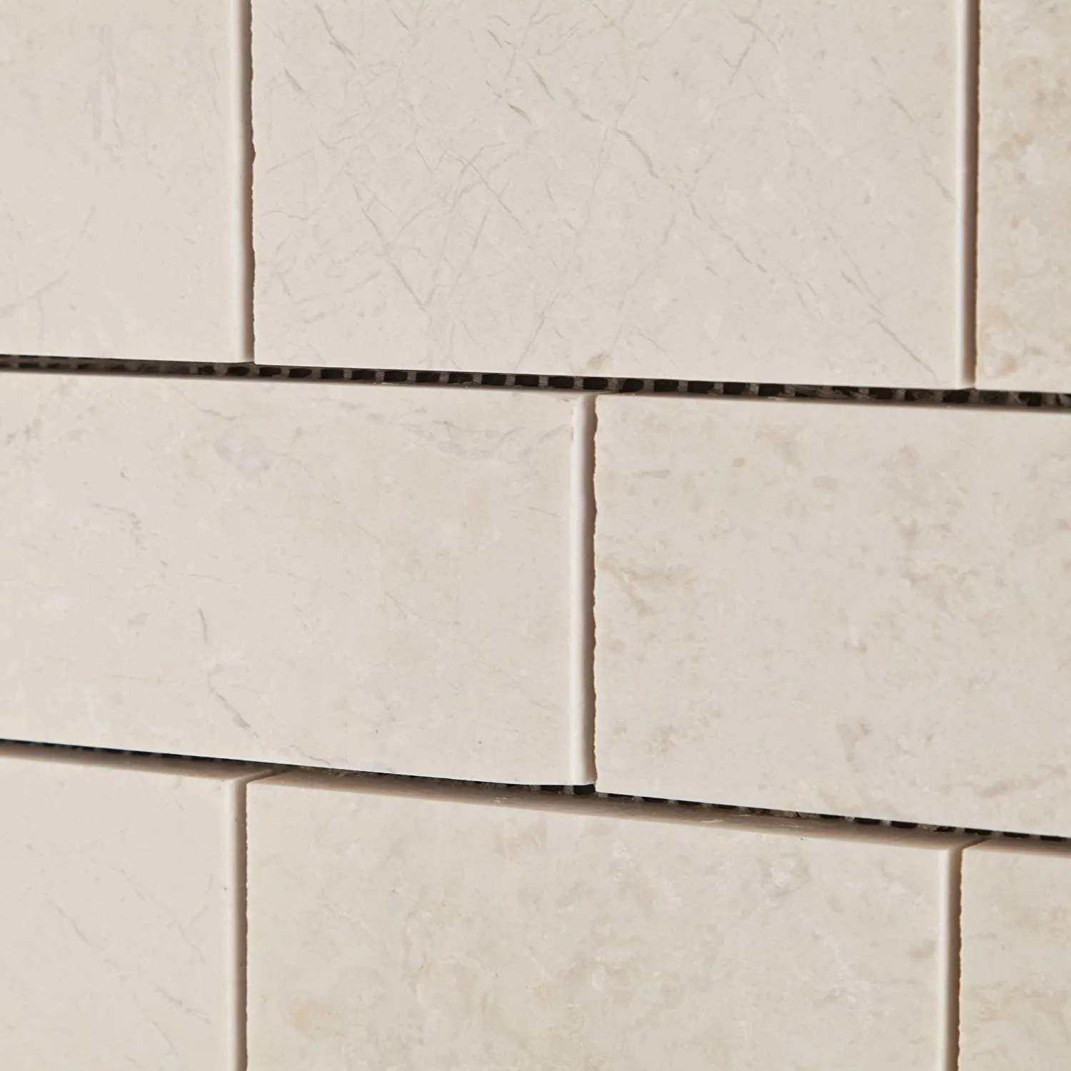 White Pearl / Botticino Marble 2 X 4 Polished Brick Mosaic Tile - 6" X 6" Sample