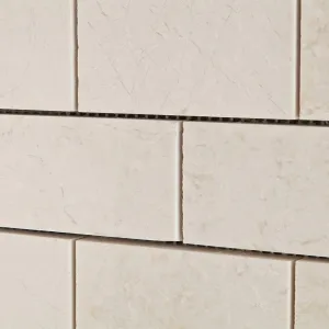 White Pearl / Botticino Marble 2 X 4 Polished Brick Mosaic Tile - Box of 5 Sheets