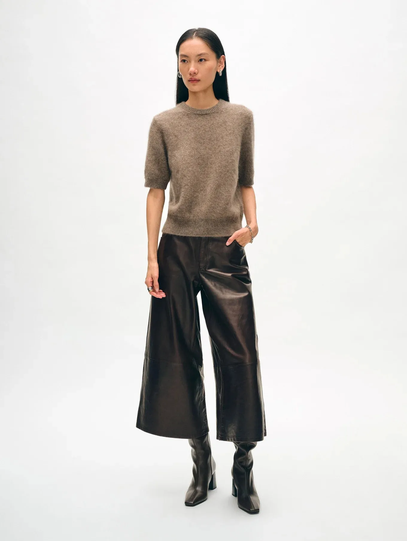 White   Warren Brushed Cashmere Tee Taupe