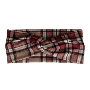 Wine Plaid Faux Knot Headband