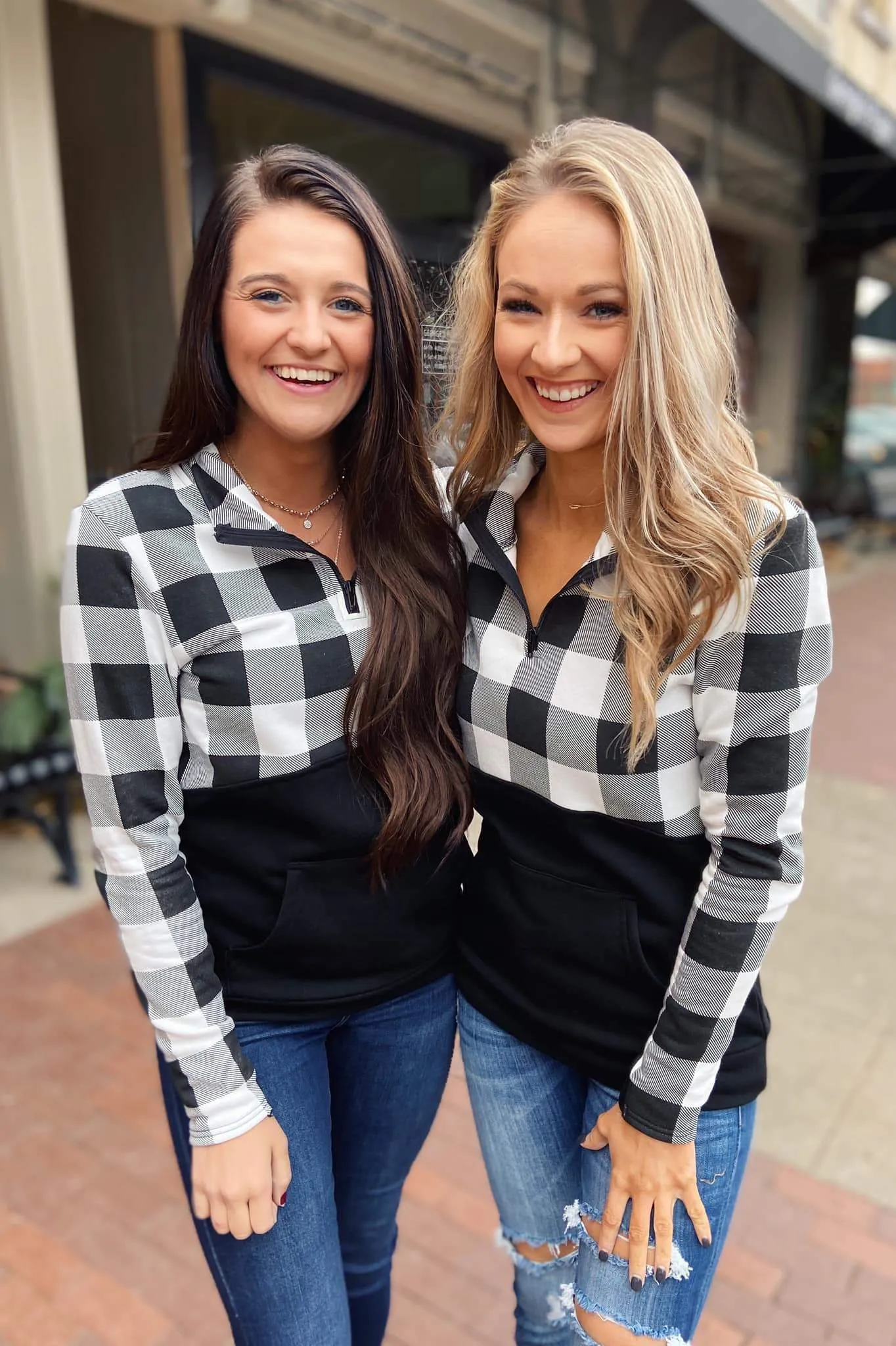 Winter Cheer Color Block Pullover- White Buffalo Plaid