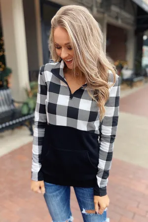 Winter Cheer Color Block Pullover- White Buffalo Plaid