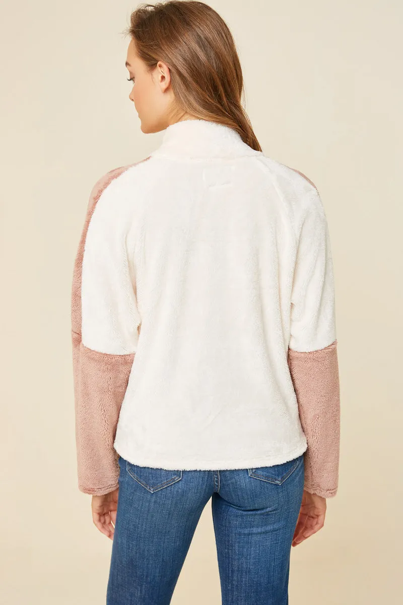 Womens Colorblock Circle Zipper Fleece Jacket