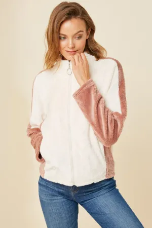 Womens Colorblock Circle Zipper Fleece Jacket