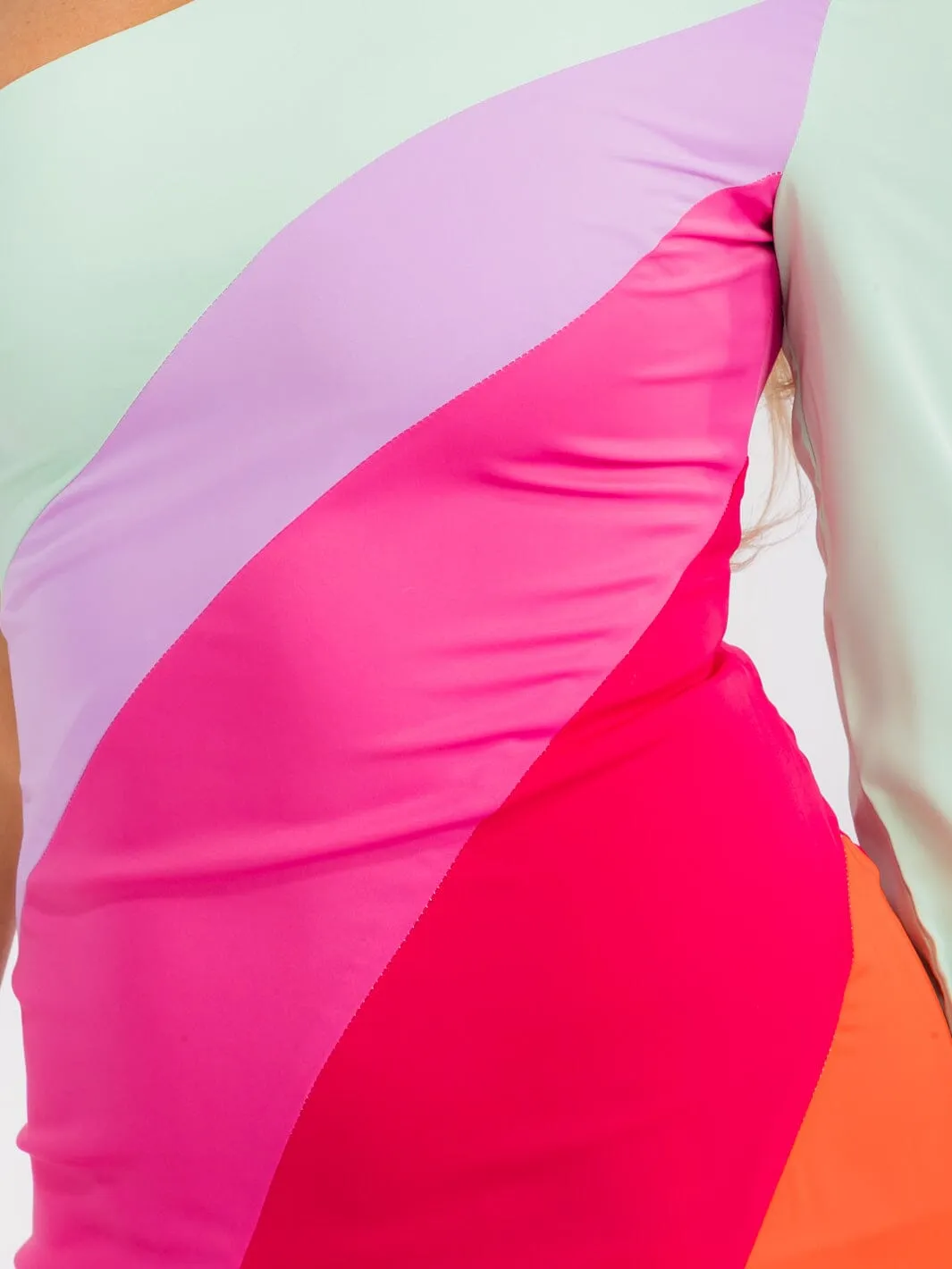 WOMEN'S ONE SHOULDER COLORBLOCK MAXI DRESS