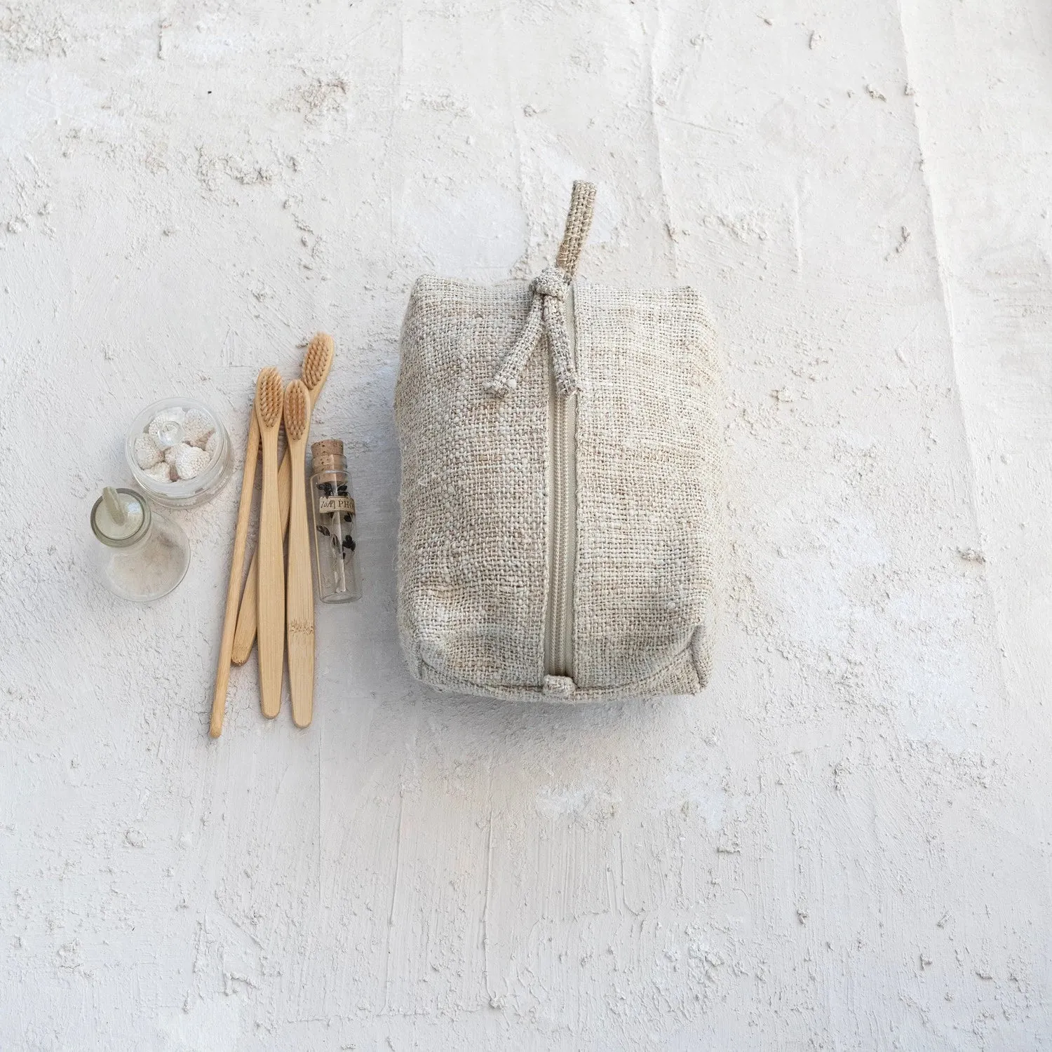 Woven Hemp Fiber Zip Pouch w/ Cotton Lining