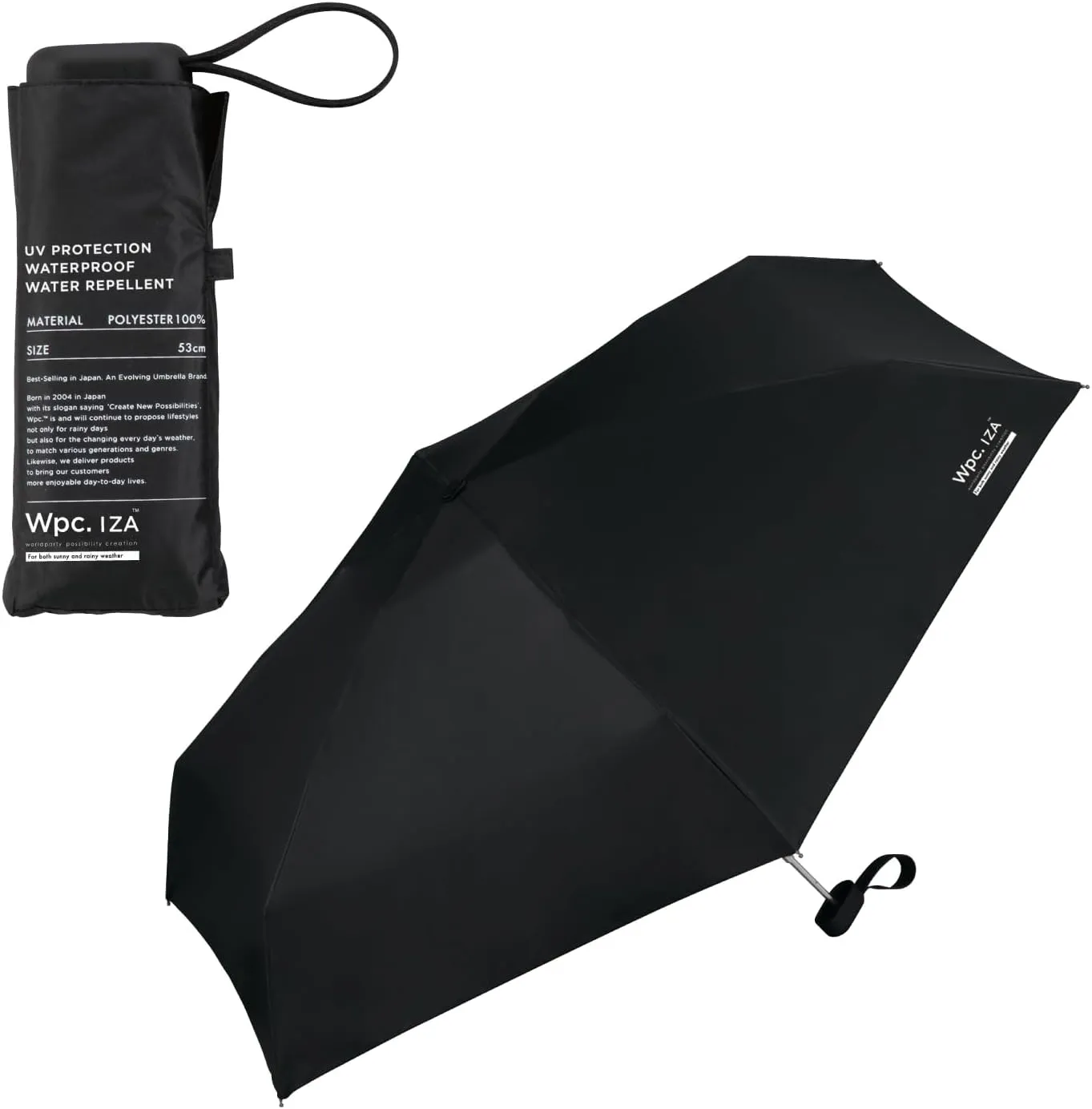Wpc. IZA Type: COMPACT Black [100% Shading Rate, 100% UV Protection, UPF50 , Rain or Shine]