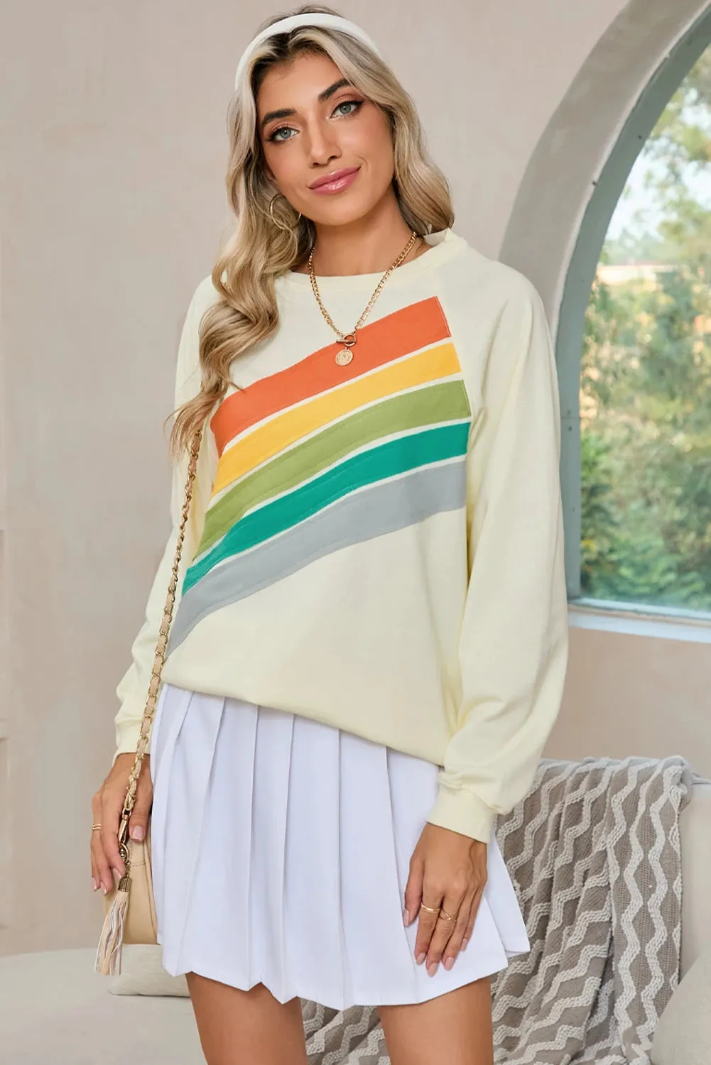 Ximena Rainbow Colorblock Sweatshirt - Apricot